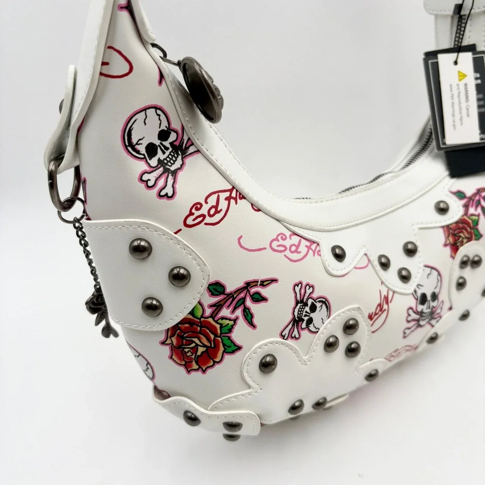 Ed Hardy White Skull‎ Rose Tattoo Hobo Shoulder Bag Purse
